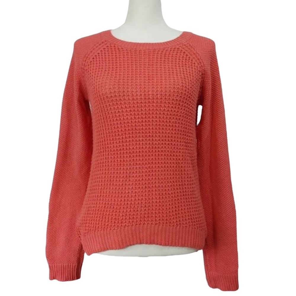 Aeropostale Coral Crewneck Ribbed Waffle Knit Long Sleeve Stretchy Swea…